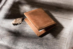 Handmade Leather Mens Cool Slim Leather Wallet Men Small billfold Wallets Bifold for Men