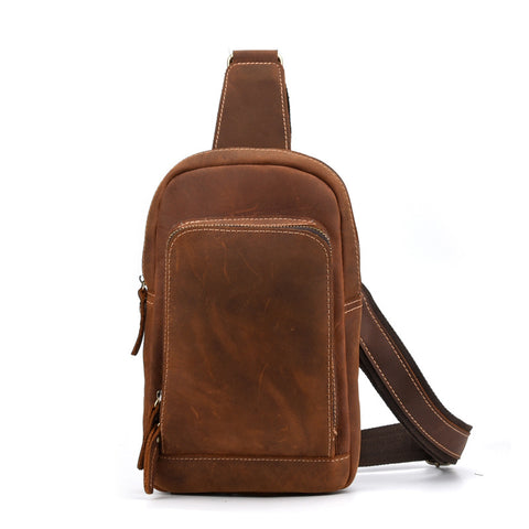 Cool Mens Leather Chest Bag Leather Sling Bag Leather Sling pack Crossbody Sling bag For Men