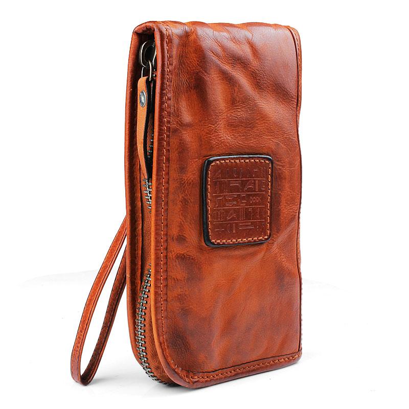 Vintage Leather Mens Cool Long Leather Wallet Wristlet Wallet for Men