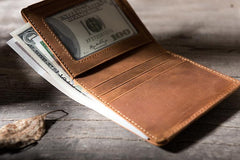 Handmade Leather Mens Cool Slim Leather Wallet Men Small billfold Wallets Bifold for Men