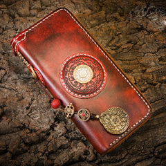 Handmade Leather Mens Biker Chain Wallet Cool Leather Biker Wallets Long Chain Wallet for Men