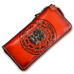 Handmade Leather Tibetan Mens Biker Chain Wallet Cool Leather Wallet Long Chain Wallet for Men