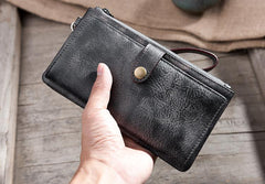 Handmade Leather Mens Biker Wallet Cool Leather Wallet Long Wrist Wallets for Men