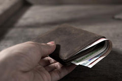 Handmade Leather Mens Cool Slim Leather Wallet Men Small billfold Wallets Bifold for Men