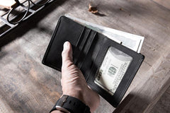 Handmade Leather Mens Cool Slim Leather Wallet Men Small billfold Wallets Bifold for Men