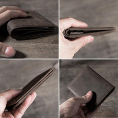 Handmade Leather Mens Cool Slim Leather Wallet Men Small billfold Wallets Bifold for Men