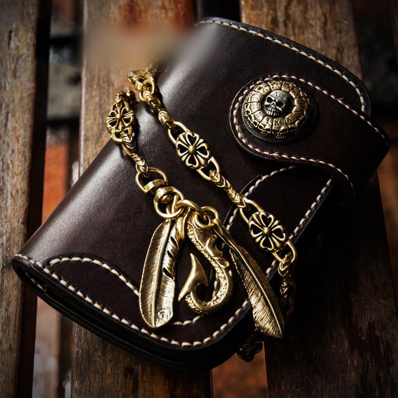 Handmade Leather Small Mens Chain Biker Wallet Cool Leather Wallet Wit