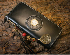 Handmade Leather Mens Biker Chain Wallet Cool Leather Biker Wallets Long Chain Wallet for Men