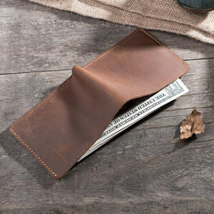 Handmade Leather Mens Cool Slim Leather Wallet Men Small billfold Wallets Bifold for Men