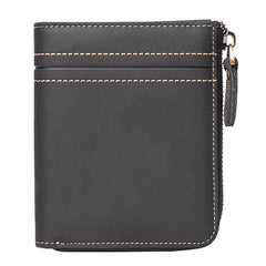 Handmade Leather Mens Cool Slim Leather Zipper Wallet Men Small billfold Wallets Bifold for Men