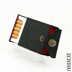 Handmade Cool Leather Mens Black Engraved Cigarette Holder Case Cigarette Holder for Men