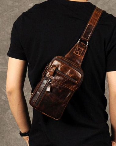 Genuine Leather Crossbody Bags Men, Travel Chest Pack, Messenger Bag