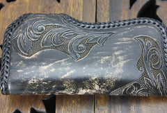 Handmade black leather floral grass punk carved biker wallet Long wallet clutch for men - EverHandmade