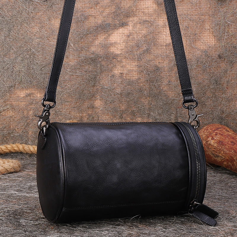 Vintage Tan Leather Womens Bucket Shoulder Bags Bucket Crossbody Purse