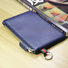 Women Coffee Leather Mini Zip Wallet with Keychain Billfold Slim Coin Wallet Small Zip Change Wallet For Women