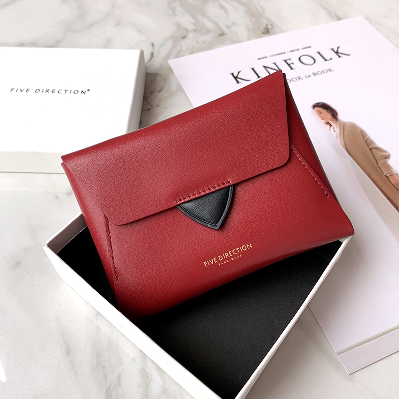 Women Light Red Leather Small Wallet Envelope Change Wallet Slim Coin Wallet For Women