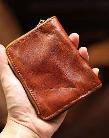 Cool Brown Leather Mens billfold Wallet Bifold SMall Wallet Black Front Pocket Wallet For Men