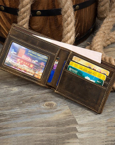 Cool Dark Brown Leather Mens Small Wallet Bifold Slim billfold Wallets for Men