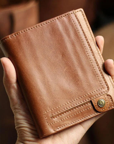 Casual Brown Leather Mens billfold Wallet Trifold SMall Wallet Black Front Pocket Wallet For Men