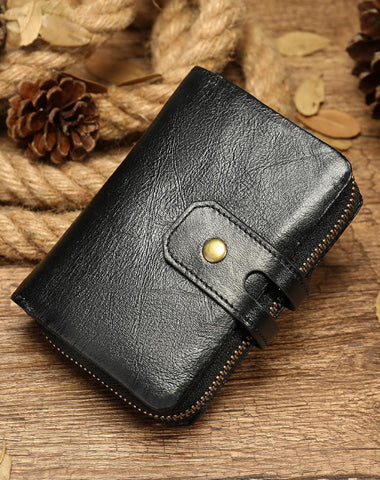 Cool Brown Leather Men's Black billfold Small Wallet Black Bifold Wallet For Men