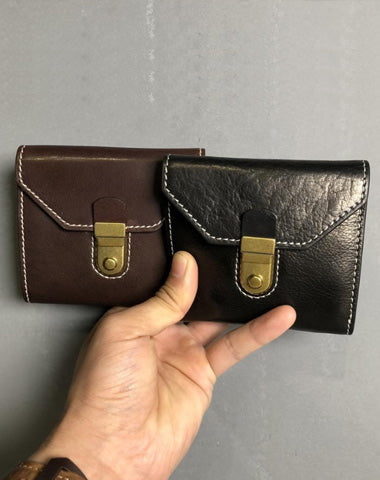 Genuine Leather Coffee Mens Cool Envelope billfold Leather Wallet Men Bifold Black Small Wallets for Men