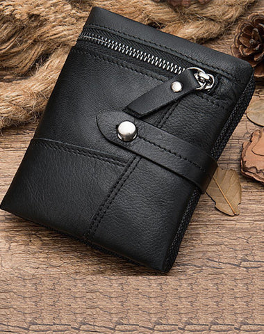 Cool Leather Mens Small Wallet billfold Brown Bifold Wallet Black Multi-card Front Pocket Wallet for Men