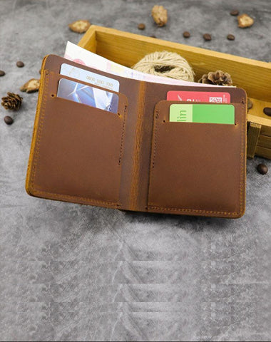 Cool Leather Mens Small Vertical Bifold Wallet billfold Wallet Horizontal Front Pocket Wallets for Men