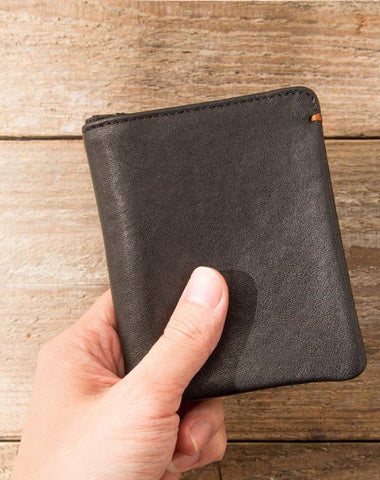 Cool Brown Leather Mens Small Wallets Bifold Black Vintage Slim billfold Wallet for Men