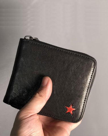 Genuine Leather Mens Cool billfold Leather Wallet Men Small Wallets Bifold for Men