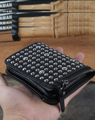 Genuine Leather Mens Cool billfold Punk Rock Leather Wallet Men Small Wallets Bifold for Men