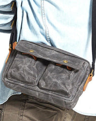 Gray Waxed Canvas Mens Casual Shoulder Bag 