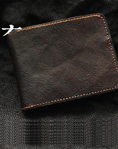 Distressed Coffee Leather Mens Small Wallet billfold Wallet Handmade Bifold Front Pocket Wallet For Men