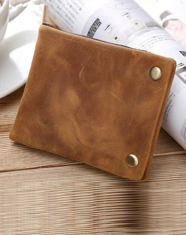 Dark Brown Small MENS LEATHER Brown Trifold Wallet SLIM billfold Brown Wallet FOR MEN