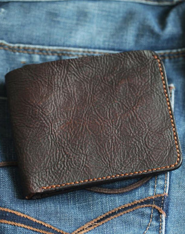 Cool Distressed Brown Leather Mens SMall Wallet billfold Wallet Bifold Front Pocket Wallet For Men