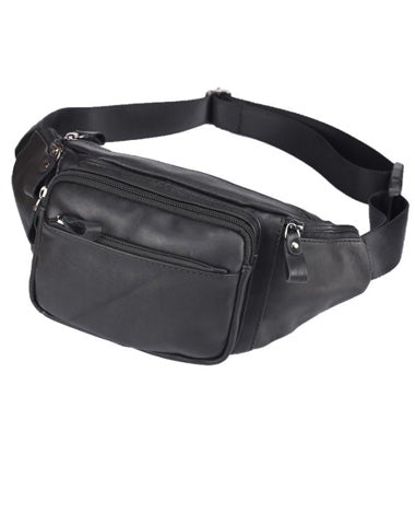 Black Leather Fanny Pack / Leather Unisex Hip Pack / Black 