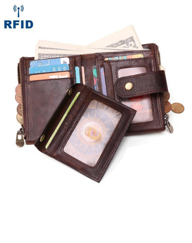 Bifold Leather Mens Dark Brown Small Wallet billfold Wallet Driver's License Wallet for Men