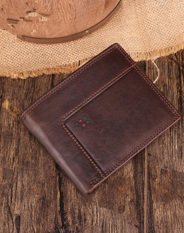 Chocolate Bifold Leather Mens Small Wallet billfold Wallet Driver's License Wallet for Men