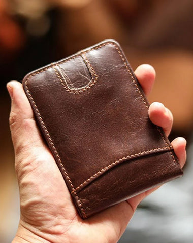 Cool Black Leather Mens Card billfold Wallet Bifold SMall License Wallet Brown Front Pocket Wallet For Men