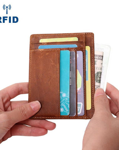 Cool Leather RFID Slim Zipper Wallet billfold Small Wallet Front Pocket Wallet Card Wallets For Men