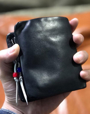 Genuine Leather Mens Cool billfold Leather Wallet Men Small Wallets Bifold for Men