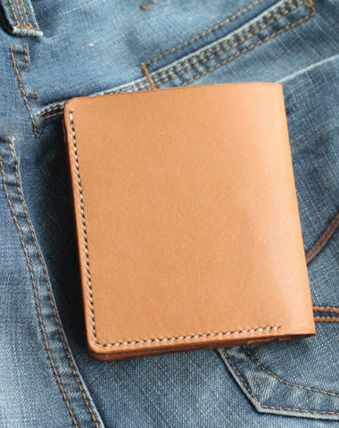 Cool Beige Leather Mens Vertical Small Wallet billfold Wallet Bifold Slim Wallet For Men