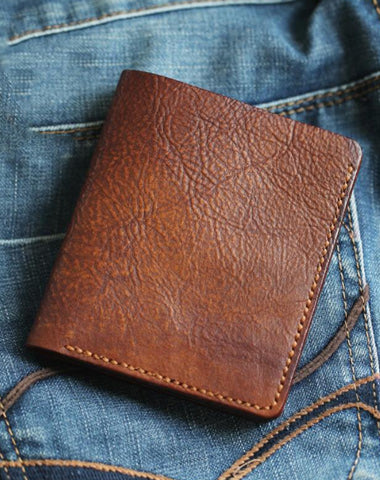 Cool Brown Leather Mens Vertical Small Wallet billfold Wallet Bifold Slim Wallet For Men