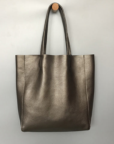 Silver Tote Bag Metallic Leather Tote Bag Over the Shoulder 