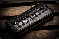 Handmade Leather Mens Biker Chain Wallet Cool Leather Wallet Long Zipper Wallets for Men